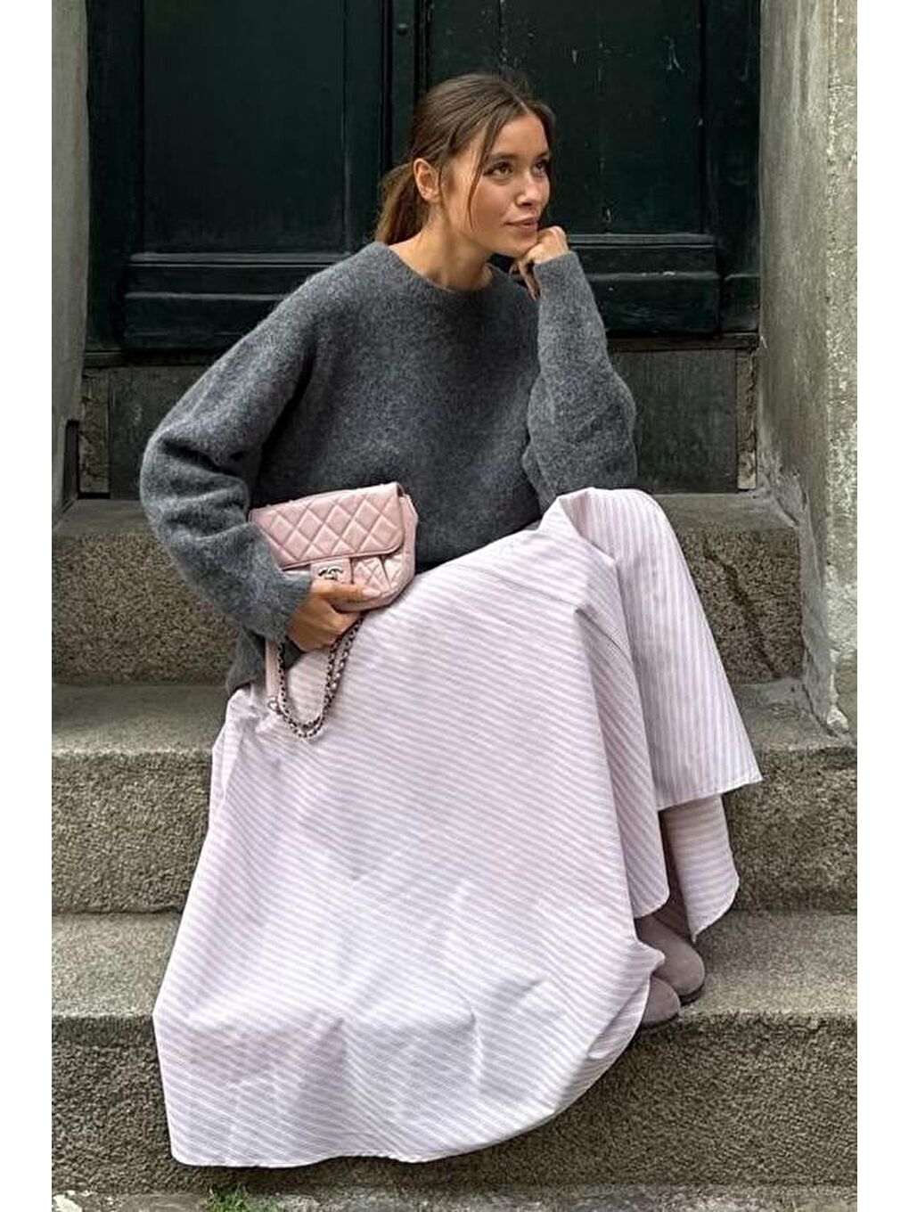 Antrasit Bisiklet Yaka Kadın Triko Kazak Mg2494-1