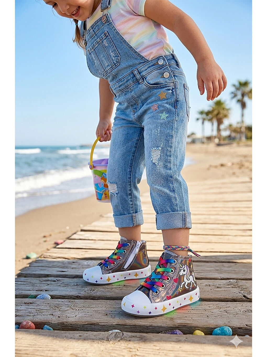 Gri Pames Fermuarlı Işıklı Kız Çocuk Spor Ayakkabı-2