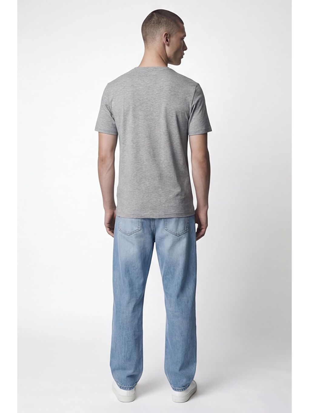 Giotelli Erkek Gri Dar Kesim Slim Fit %100 Pamuk Bisiklet Yaka Tişört-3
