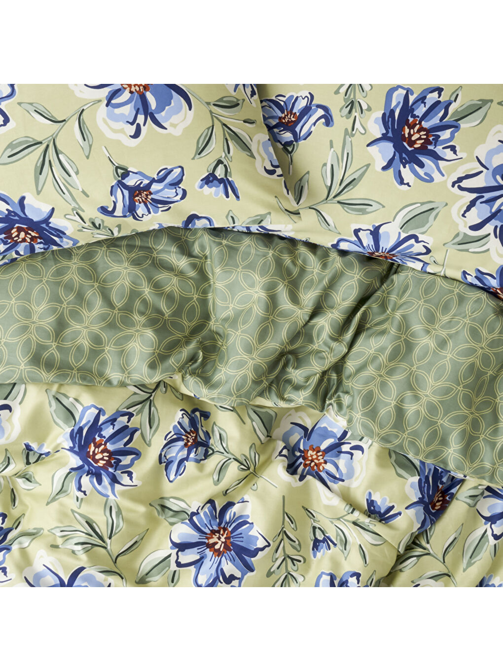 %100 Pamuk Saten Marlowe Çift kişilik Nevresim Seti Yeşil (200x220 cm)-1