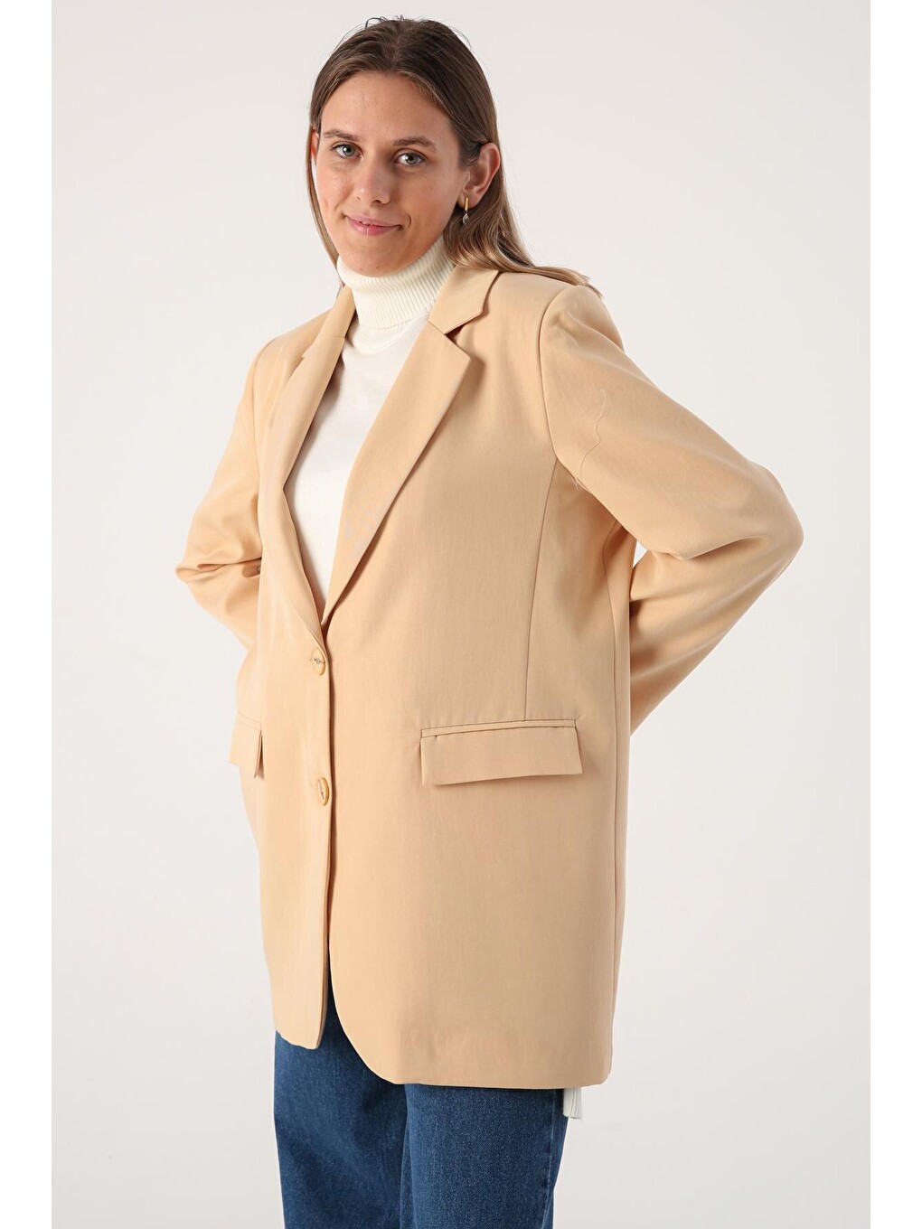 Bej01 Düğmeli Blazer Ceket-2