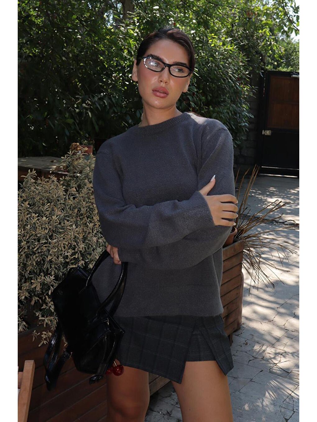 Antrasit Bisiklet Yaka Kadın Triko Kazak Mg2494-4