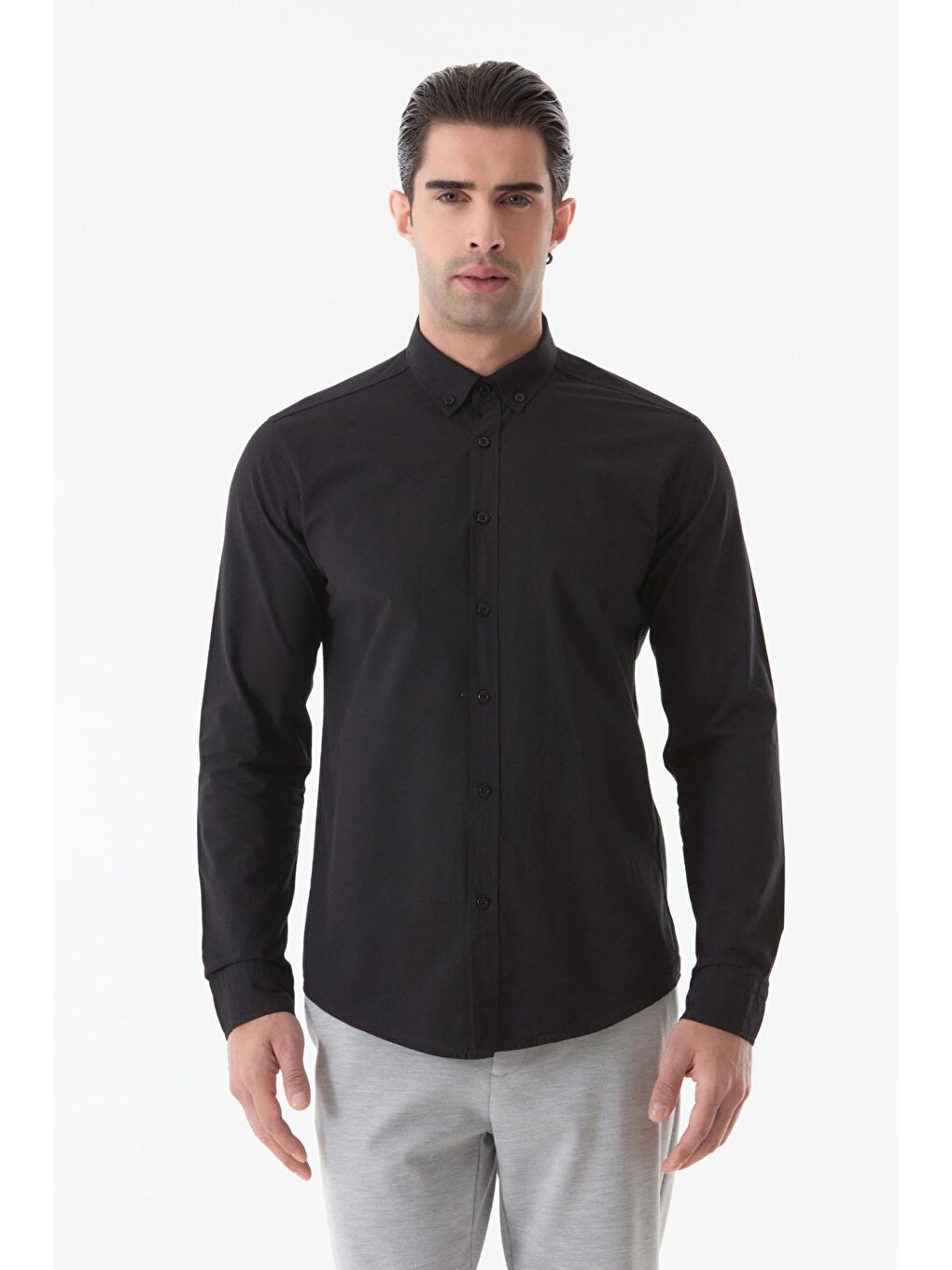 Siyah Basic Uzun Kollu Gömlek-4