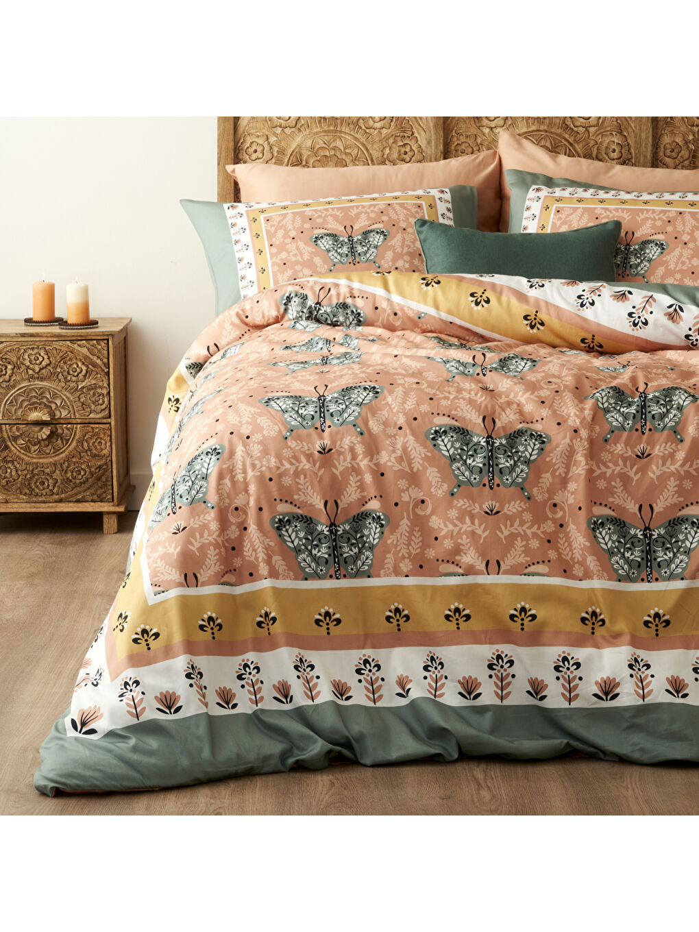 Karışık %100 Pamuk Saten Butterfly Çift kişilik Nevresim Seti (200x220 cm)