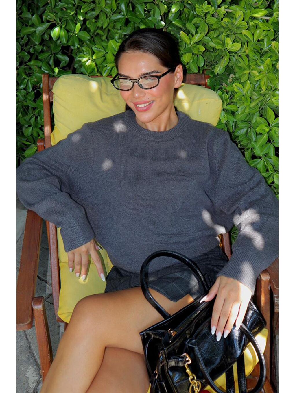 Antrasit Bisiklet Yaka Kadın Triko Kazak Mg2494-6