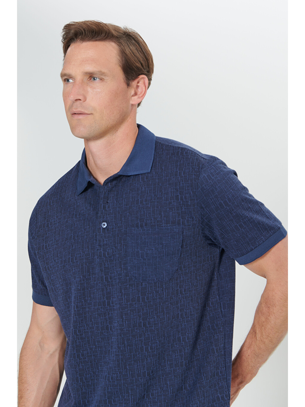 Erkek Lacivert Comfort Fit Rahat Kesim Polo Yaka Jakarlı Tişört-2