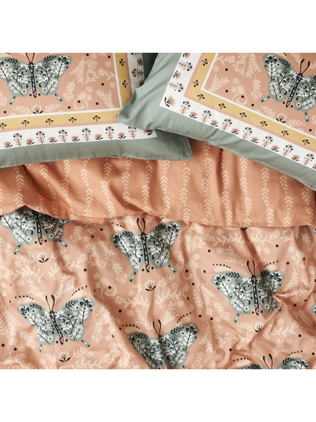 Karışık %100 Pamuk Saten Butterfly Çift kişilik Nevresim Seti (200x220 cm)-1