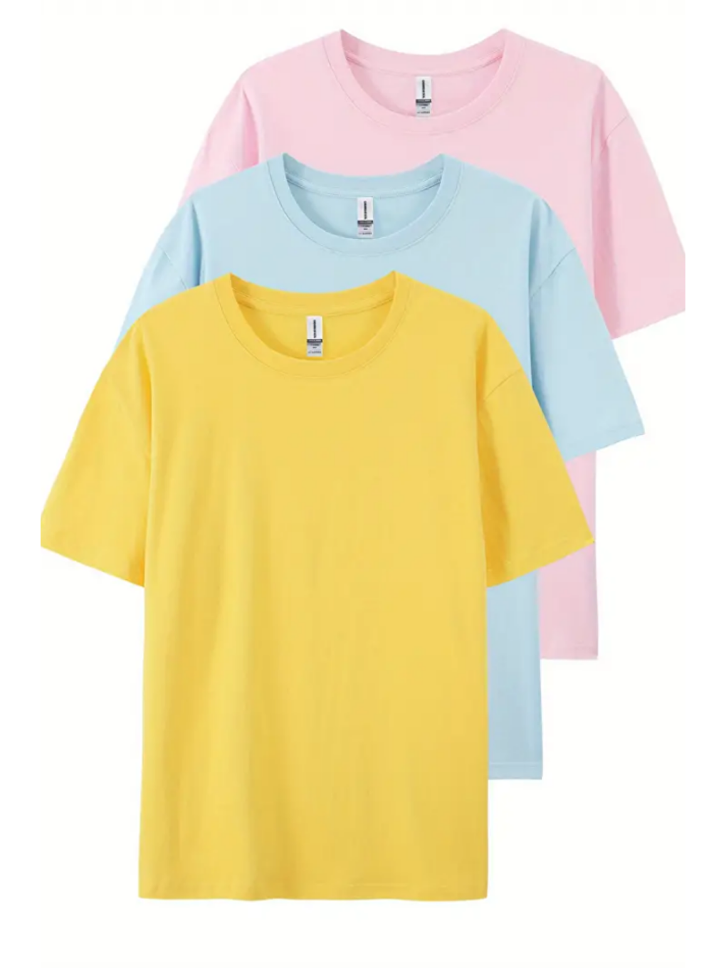 Karışık Pembe Bebe Mavi Sarı  3'lü Basic Bisiklet Yaka Tişört