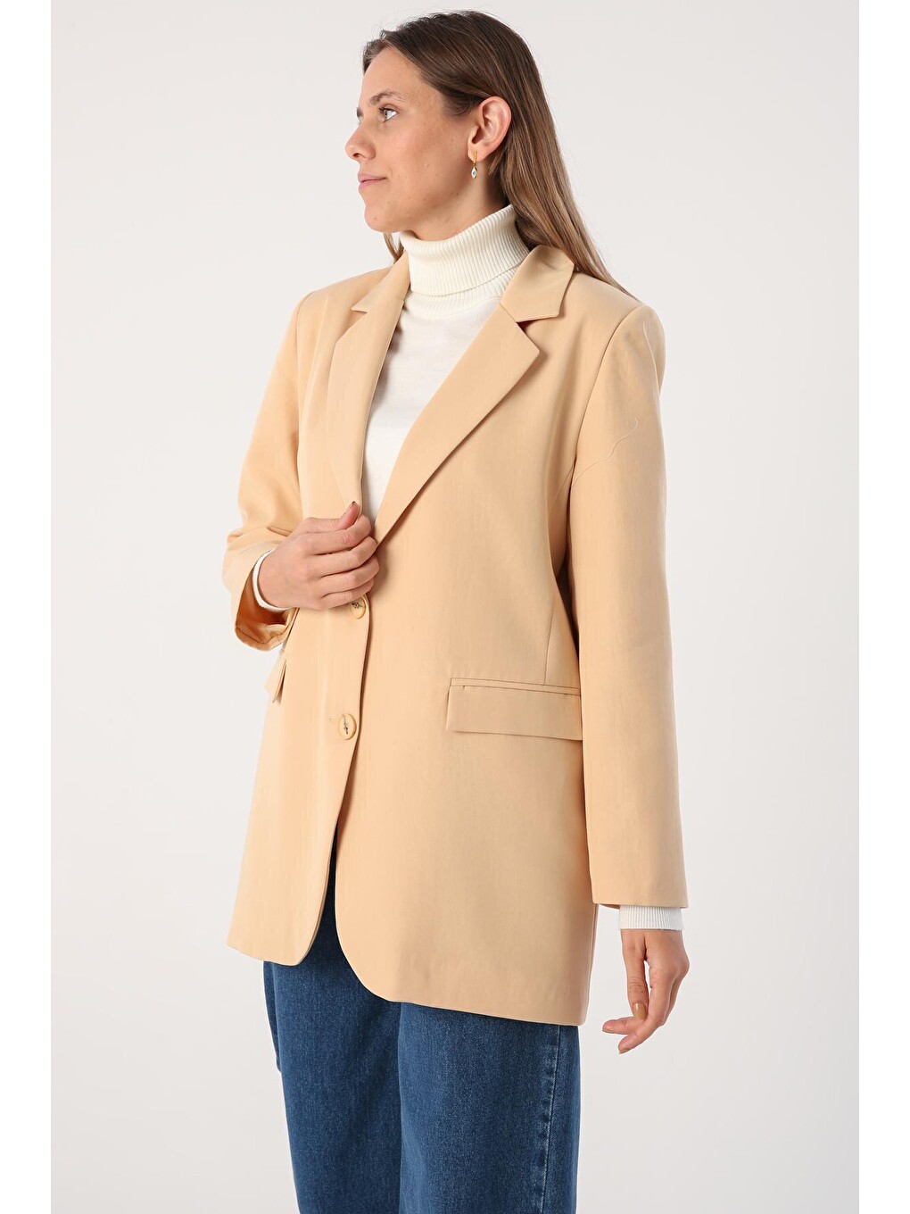 Bej01 Düğmeli Blazer Ceket-3