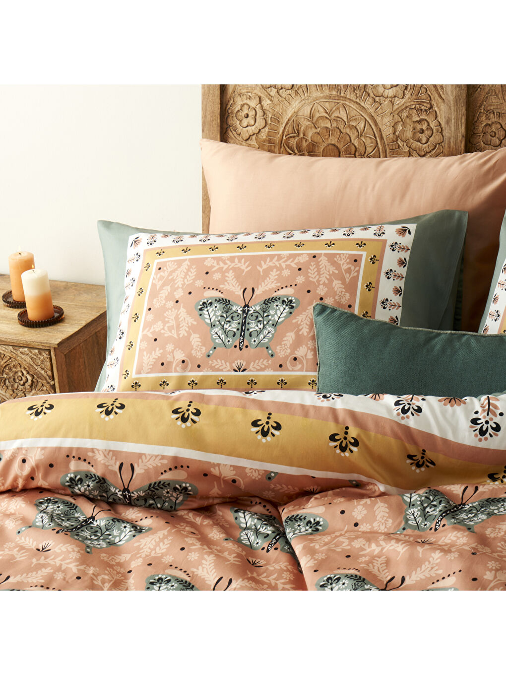 Karışık %100 Pamuk Saten Butterfly Çift kişilik Nevresim Seti (200x220 cm)-2