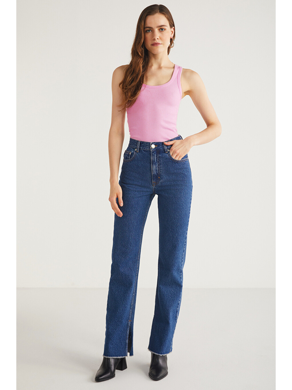 Lıllesol Kadın Fitilli Görünümlü Slim Fit Vücuda Oturan Havuz Yakalı Pamuklu Basic Koyu Pembe Atlet-4