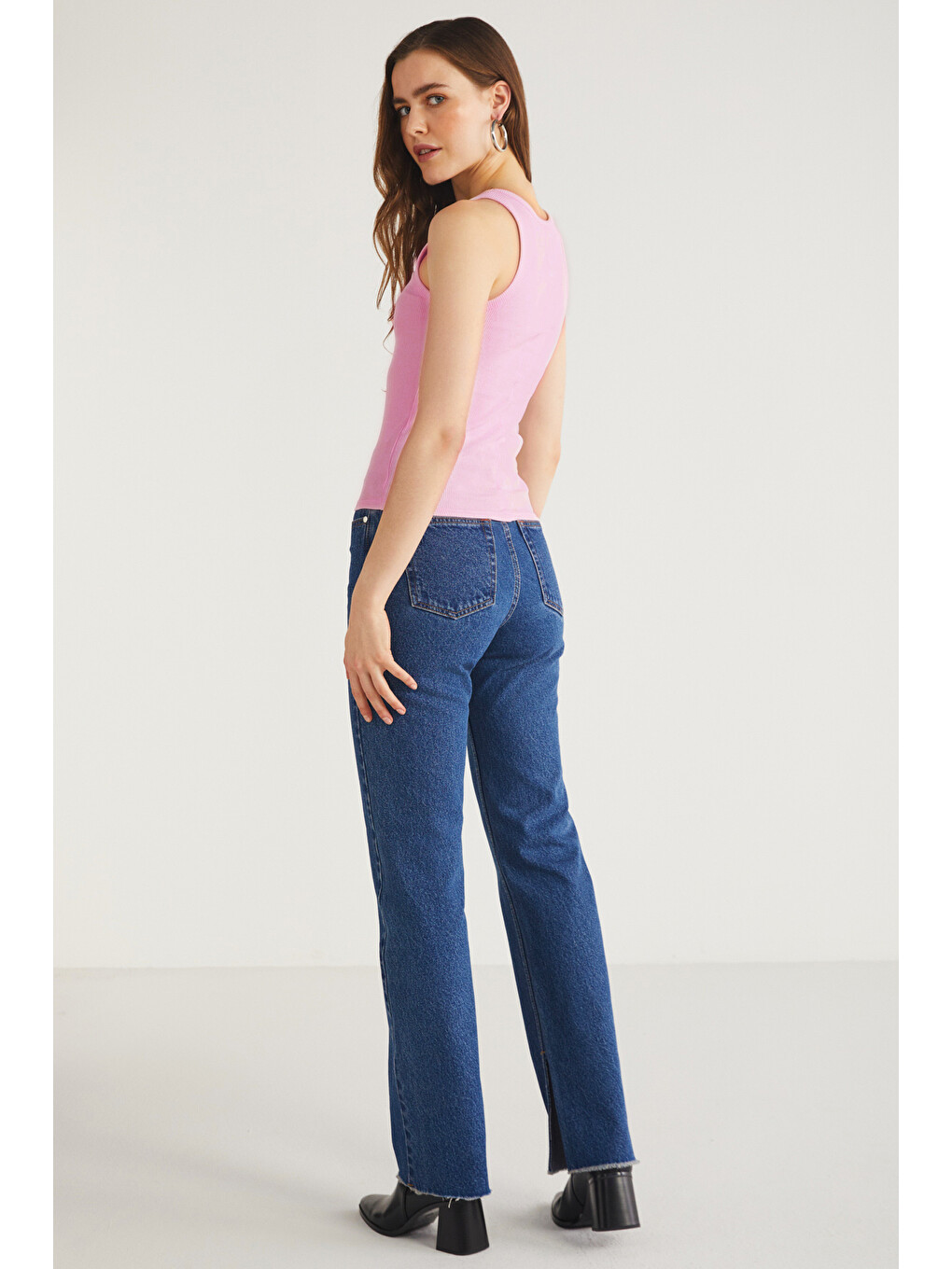 Lıllesol Kadın Fitilli Görünümlü Slim Fit Vücuda Oturan Havuz Yakalı Pamuklu Basic Koyu Pembe Atlet-5