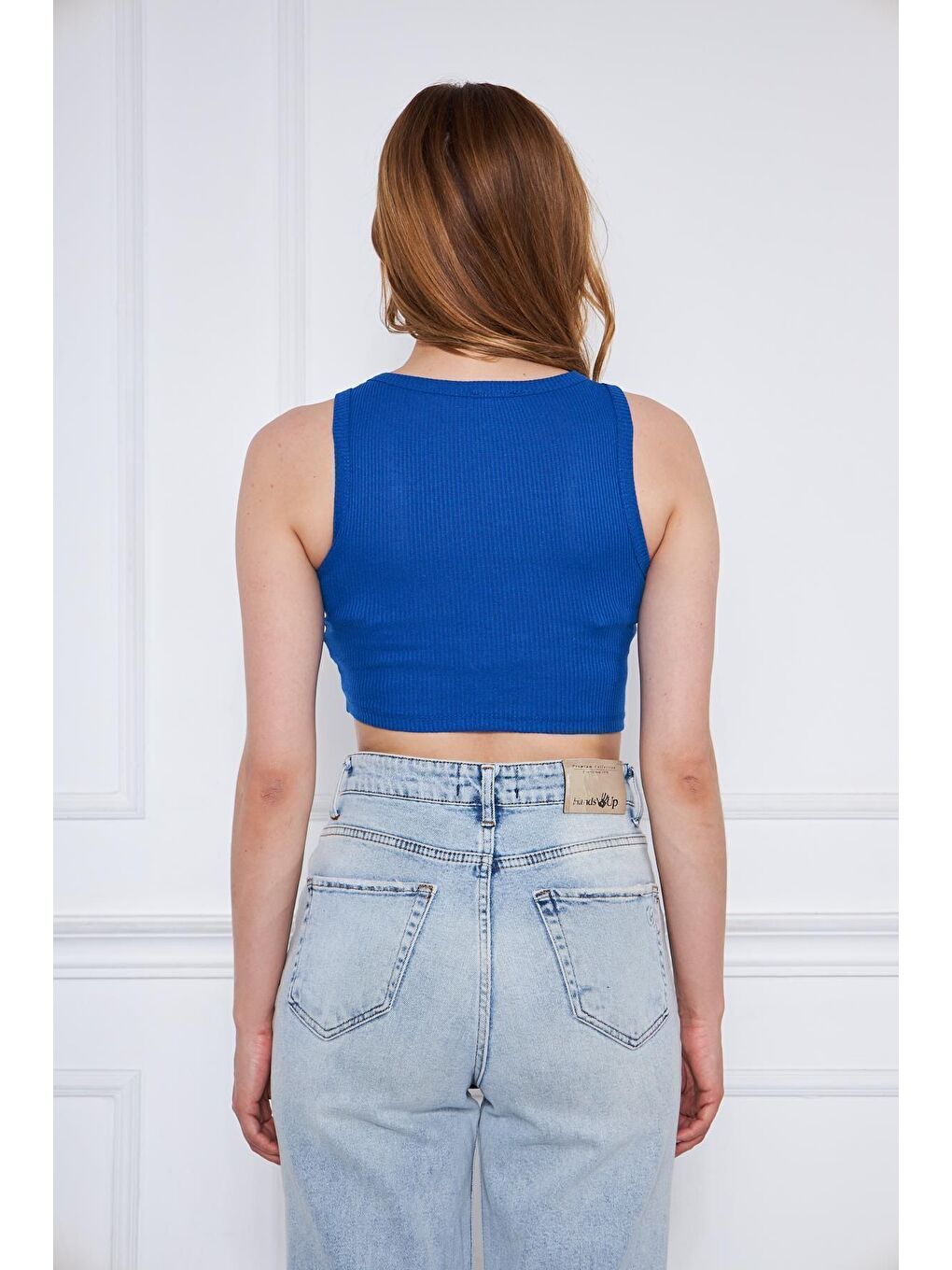 Kadın Crop Top Mavi Basic Bluz-5