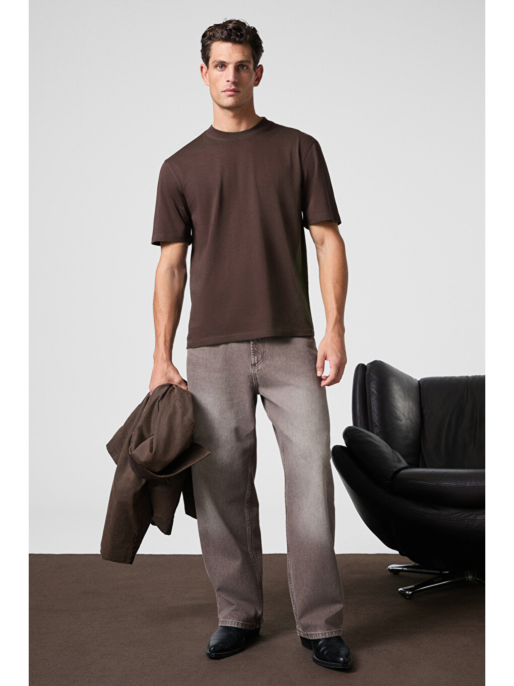 Kahverengi Solo Erkek %100 Organik Pamuklu Kalın Dokulu Comfort Fit Bisiklet Yakalı KAHVERENGİ T-Shirt-3