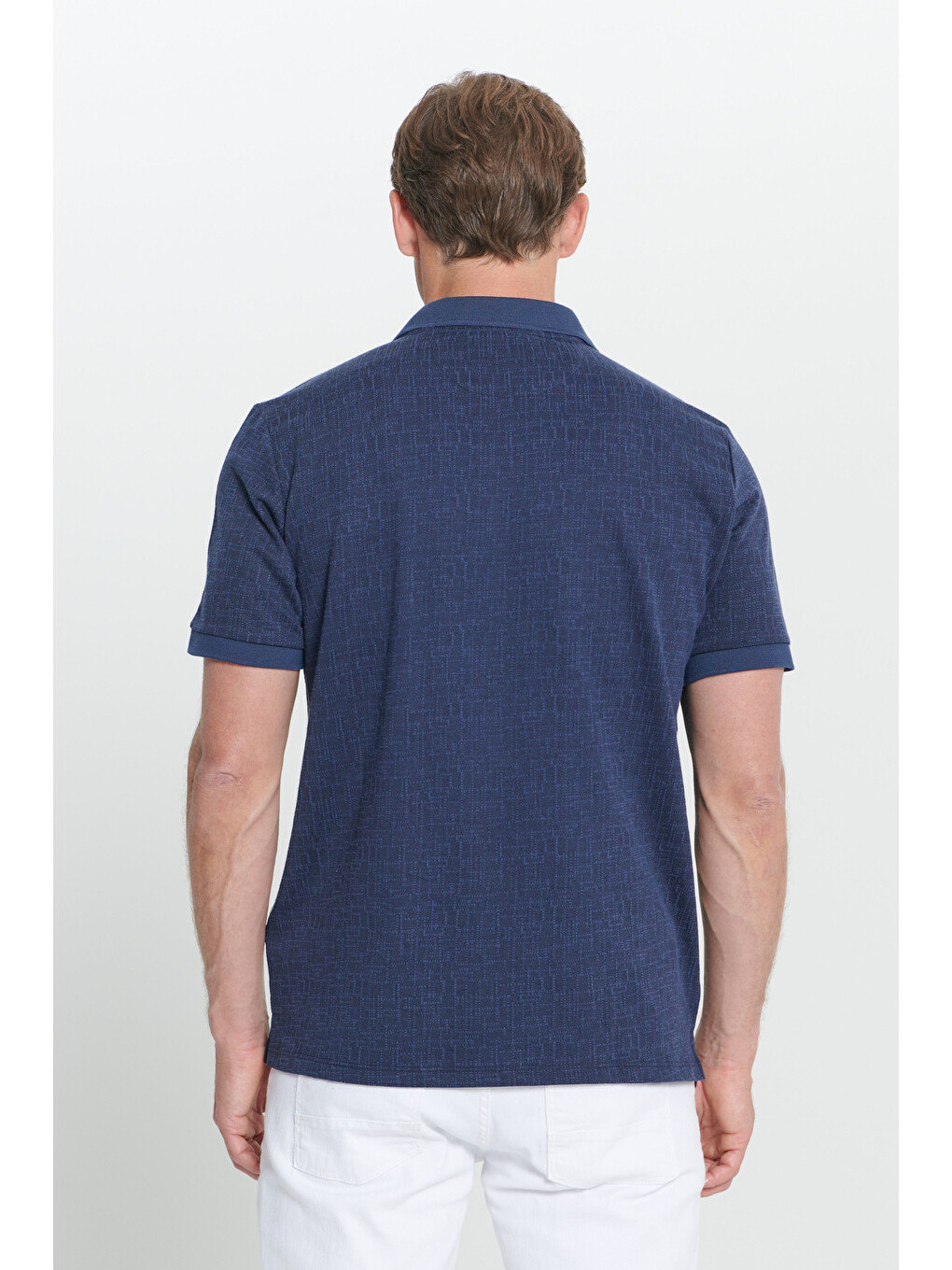 Erkek Lacivert Comfort Fit Rahat Kesim Polo Yaka Jakarlı Tişört-5