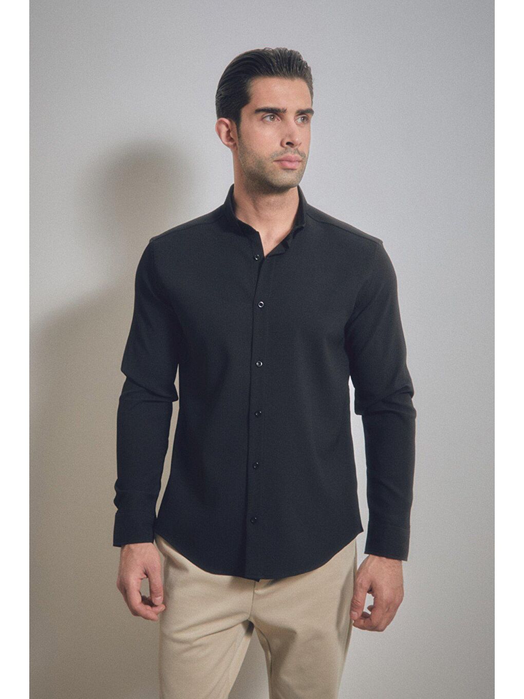 Siyah Fitilli Uzun Kollu Gömlek