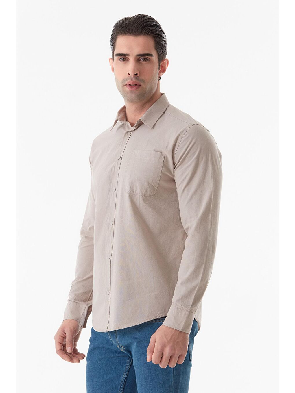 Bej Basic Çıtçıtlı Gömlek-4