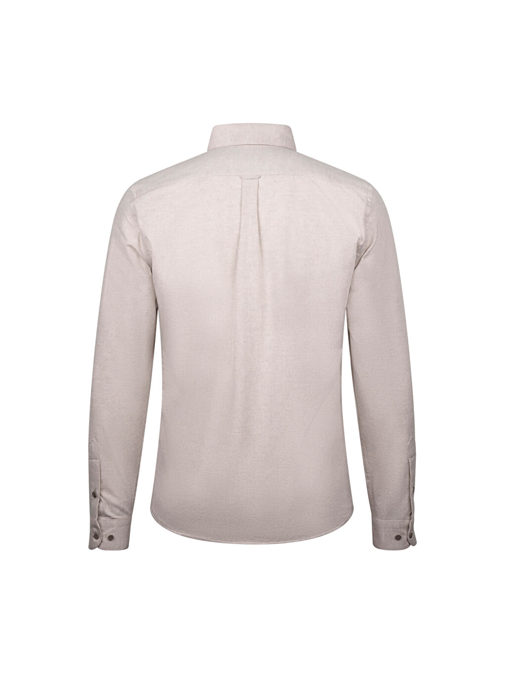 Bej Slim Fit Düğmeli Yaka Pamuklu Uzun Kollu Gömlek-1