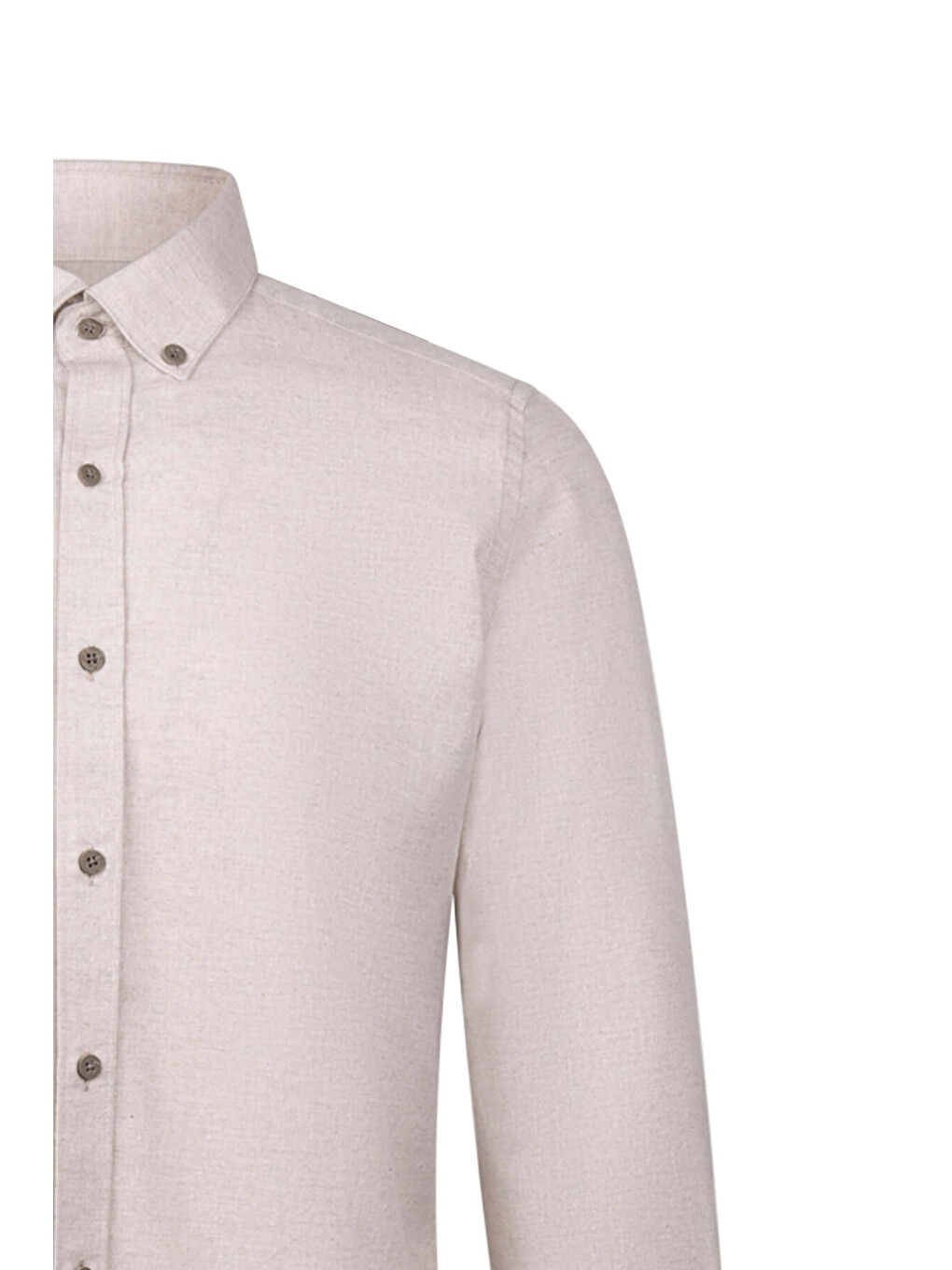 Bej Slim Fit Düğmeli Yaka Pamuklu Uzun Kollu Gömlek-2