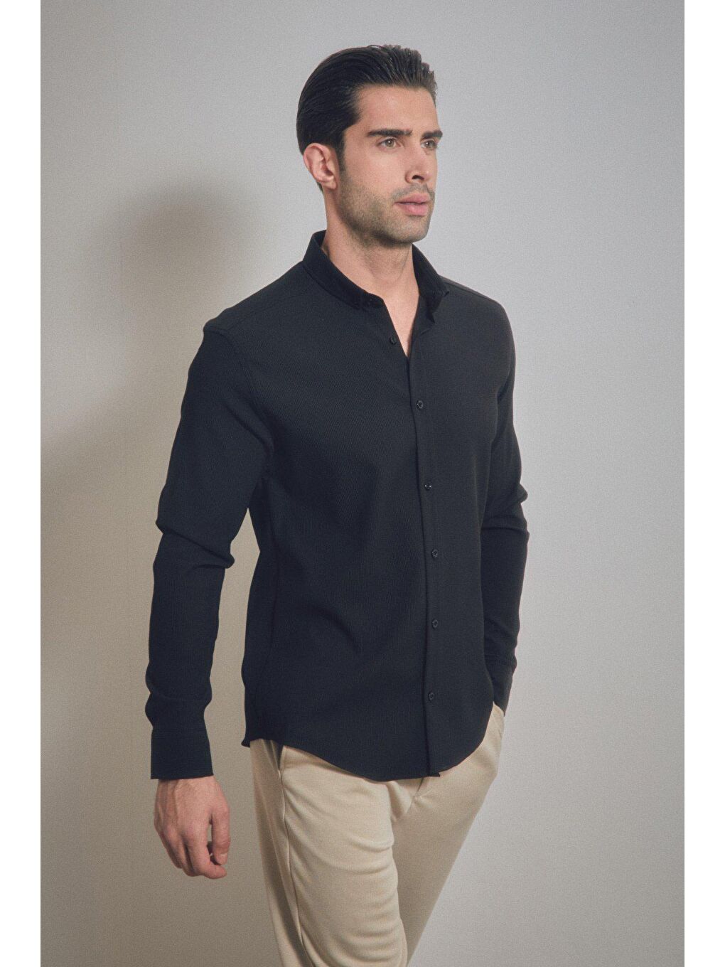 Siyah Fitilli Uzun Kollu Gömlek-2