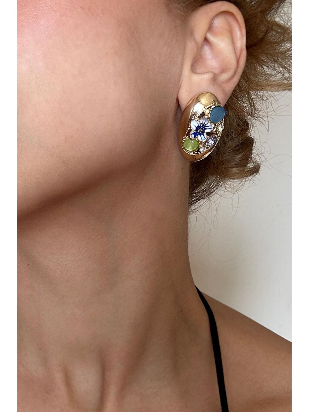 Sarı Çiçekli Yol Elips Kadın Küpe-3