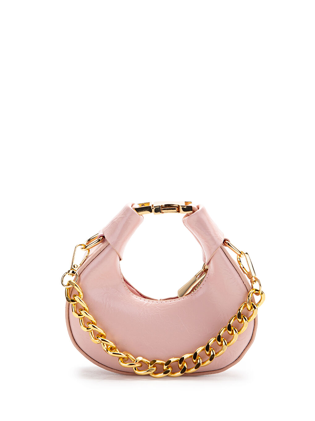 Pembe Metal Kilit Detaylı Uzun Askılı Mini Çapraz Çanta Rio Pudra