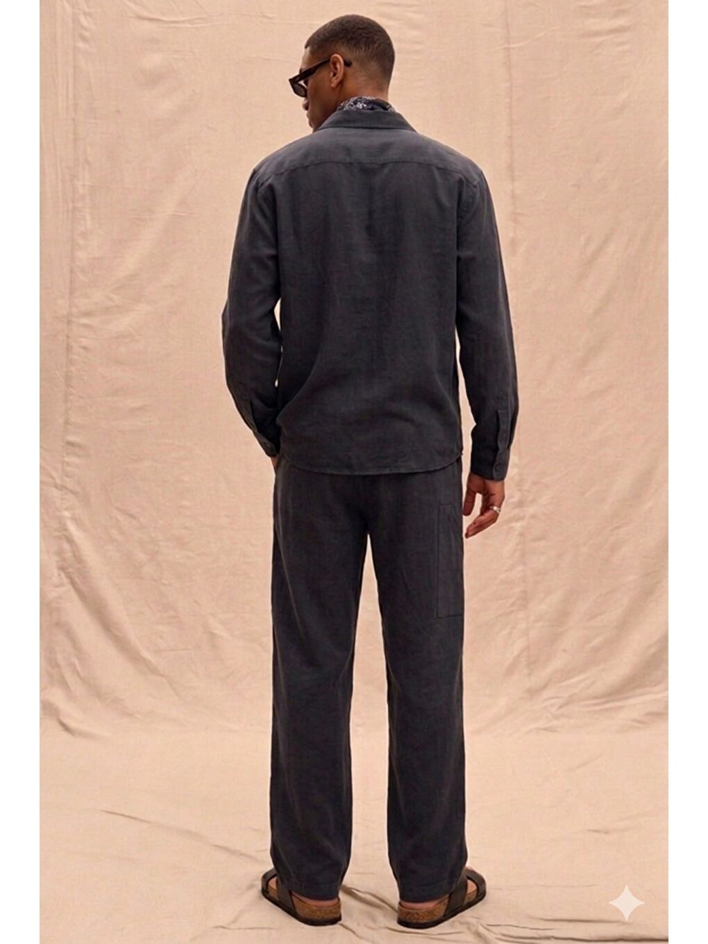 Siyah Erkek Haki Lyocell Kumaş Oversize Gömlek Pantolon Takım – Rahat Kesim Yazlık Kombin-2