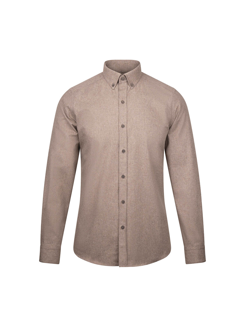 Kahverengi Slim Fit Düğmeli Yaka Pamuklu Uzun Kollu Gömlek