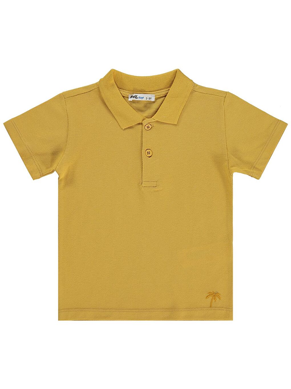Sarı Boys Erkek Çocuk Palmiye Nakışlı Polo Yaka 2-5 Yaş Tişört - Hardal