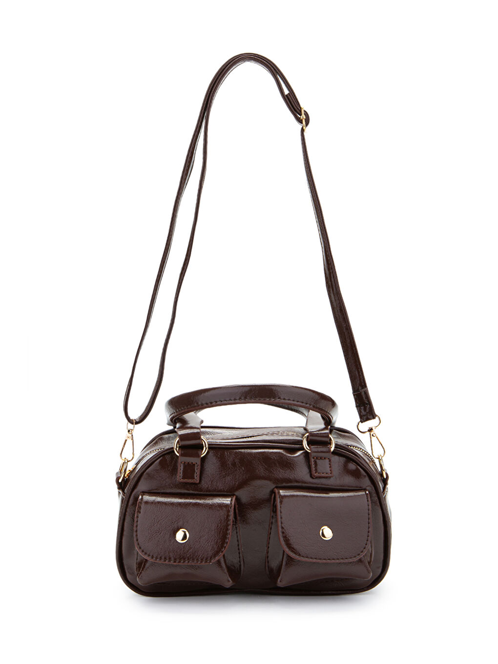 Çift Cep Detaylı Suni Deri Kadın Çapraz Çanta Vera Kahverengi