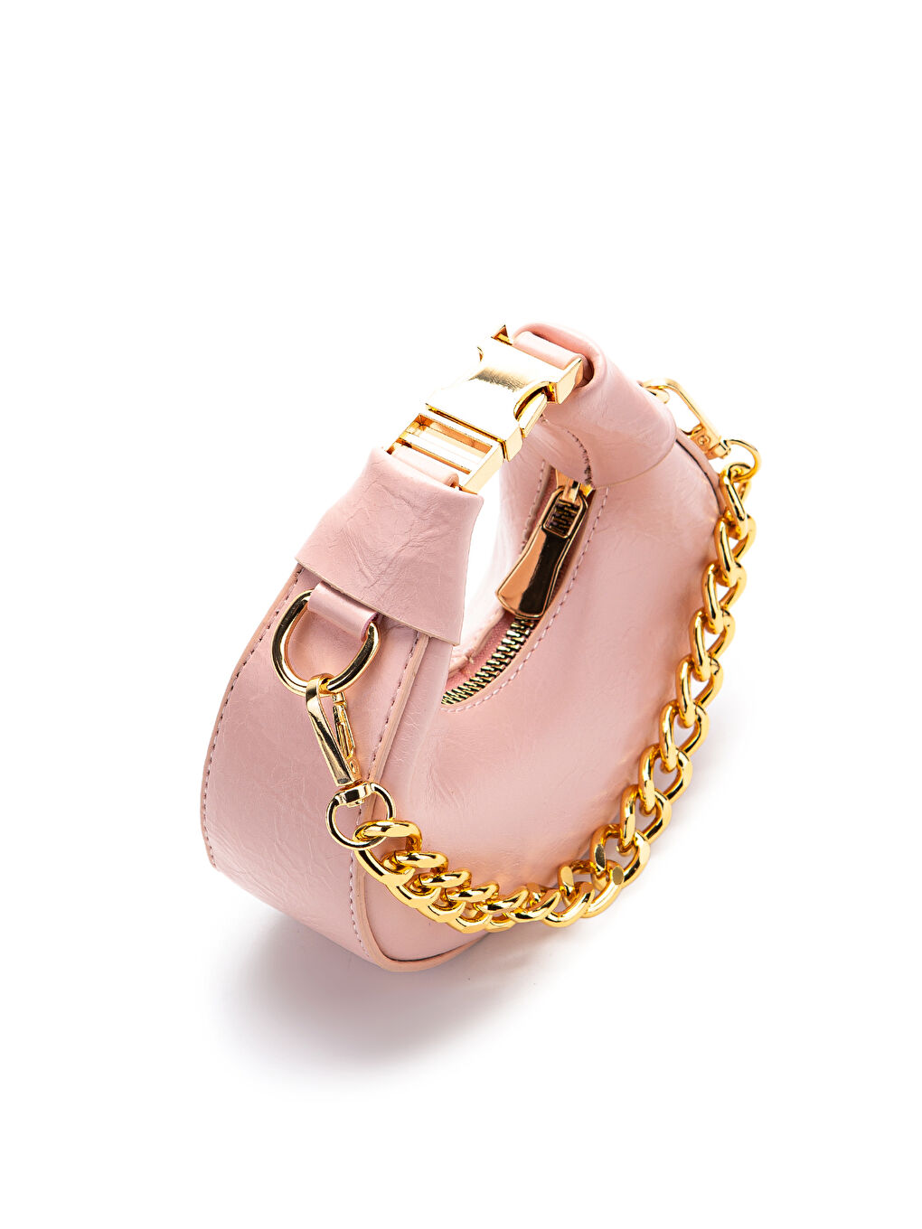 Pembe Metal Kilit Detaylı Uzun Askılı Mini Çapraz Çanta Rio Pudra-3