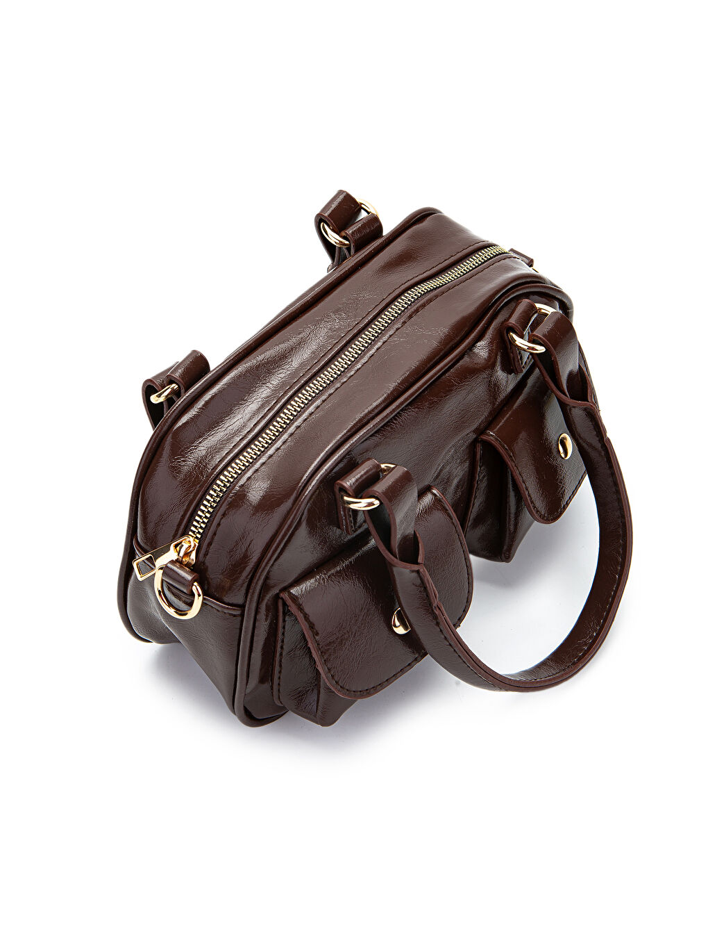 Çift Cep Detaylı Suni Deri Kadın Çapraz Çanta Vera Kahverengi-2