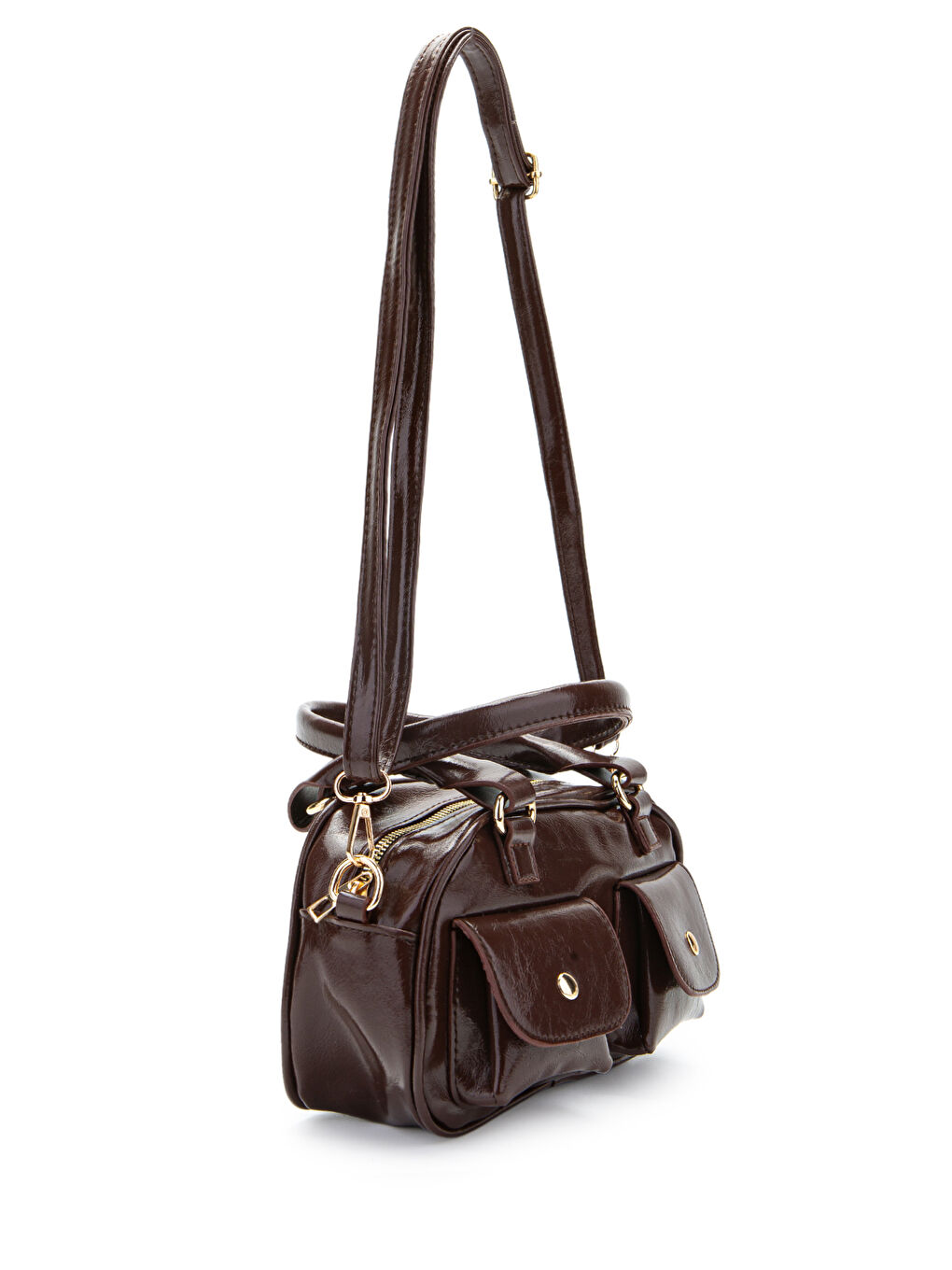 Çift Cep Detaylı Suni Deri Kadın Çapraz Çanta Vera Kahverengi-3