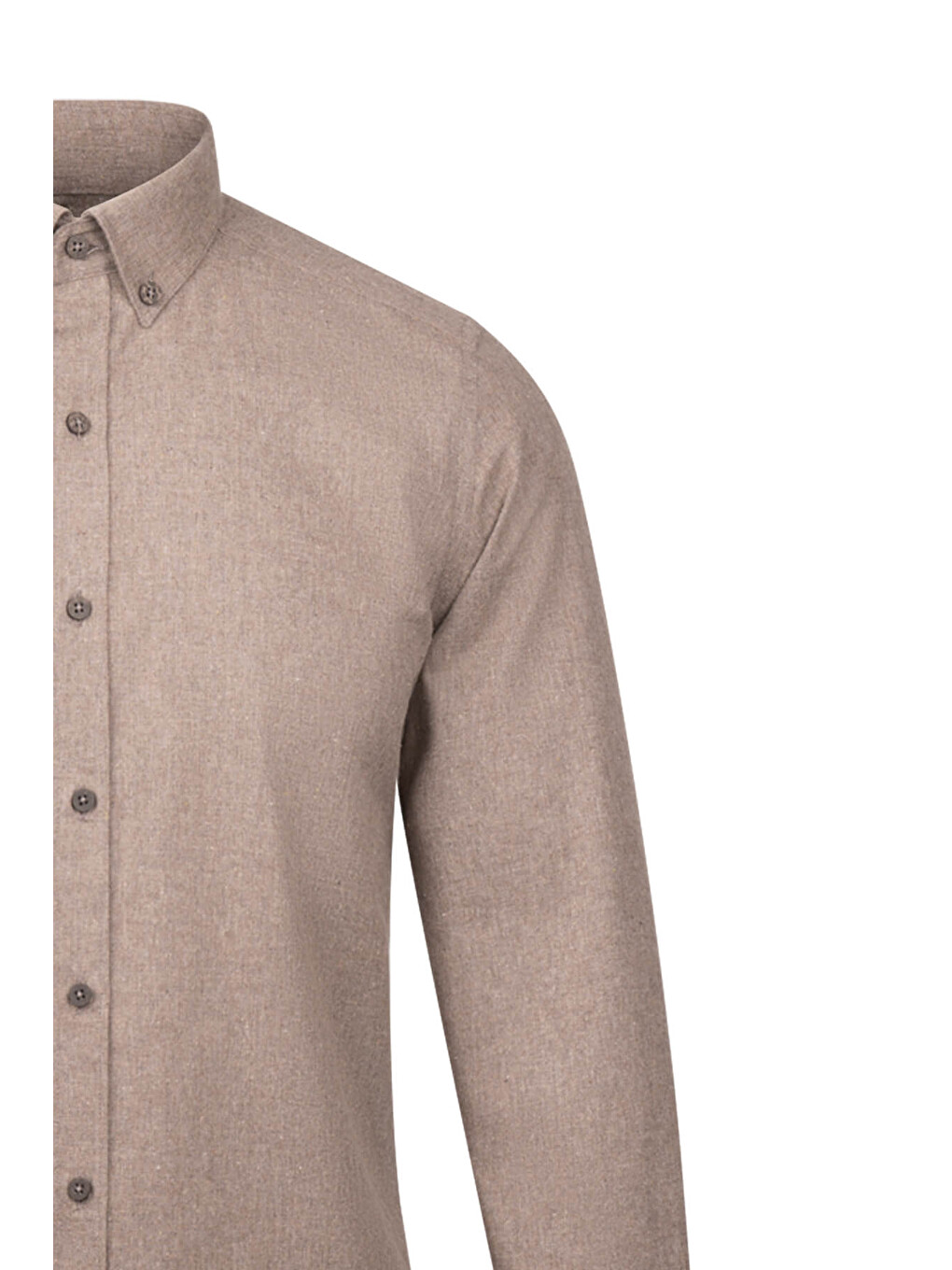 Kahverengi Slim Fit Düğmeli Yaka Pamuklu Uzun Kollu Gömlek-2