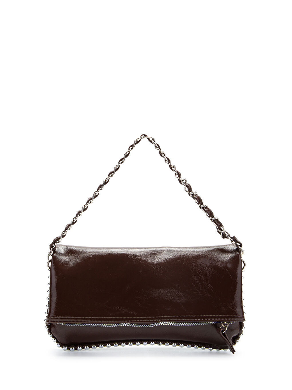 Metal Boncuk Detaylı Çift Askılı Suni Deri Kadın Çapraz Çanta Jackie Rugan Kahverengi