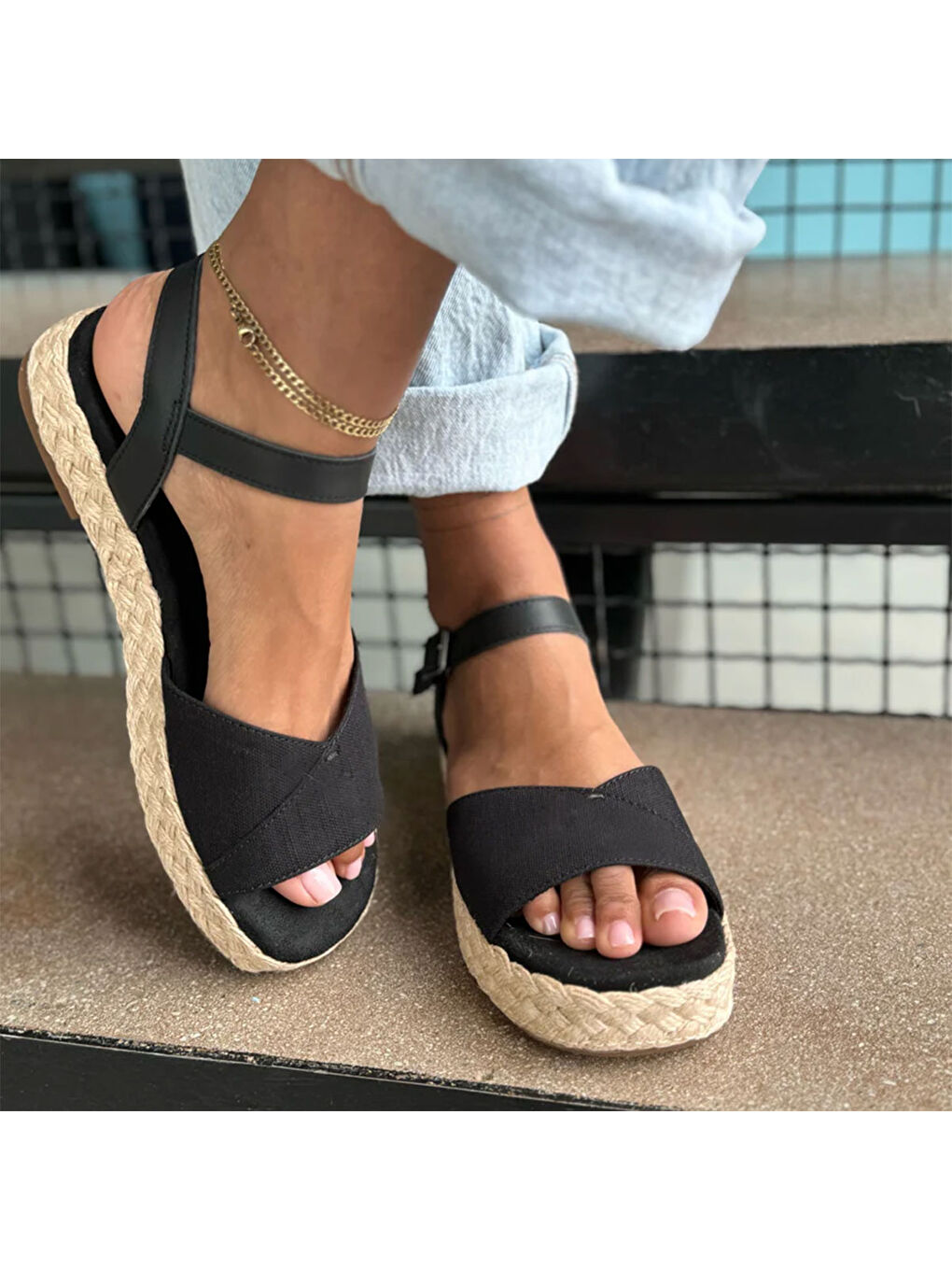 Siyah Kadın Sandalet 10020814 10020768 ABBY Flatform Espadrille Sandal-5