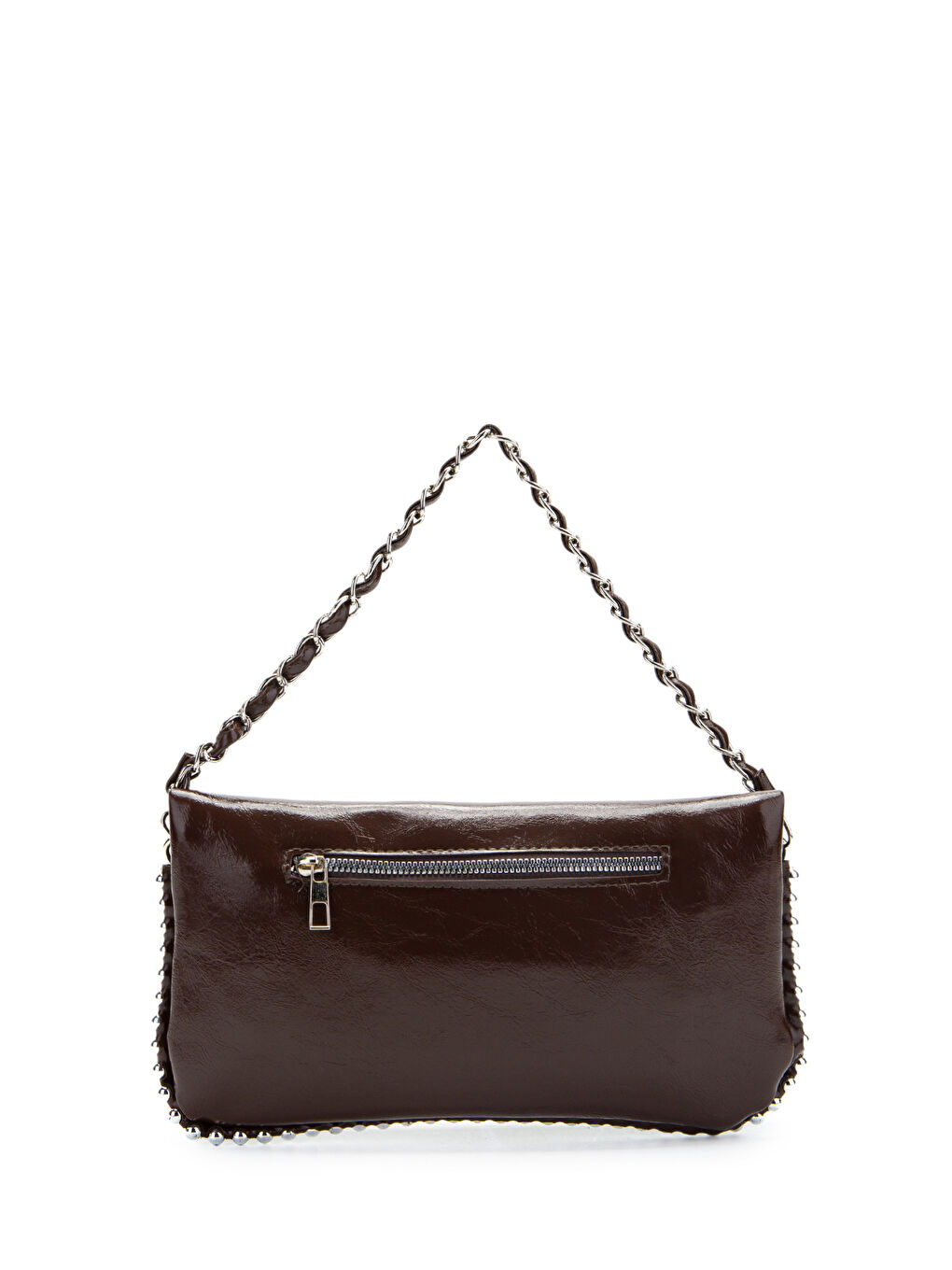 Metal Boncuk Detaylı Çift Askılı Suni Deri Kadın Çapraz Çanta Jackie Rugan Kahverengi-3