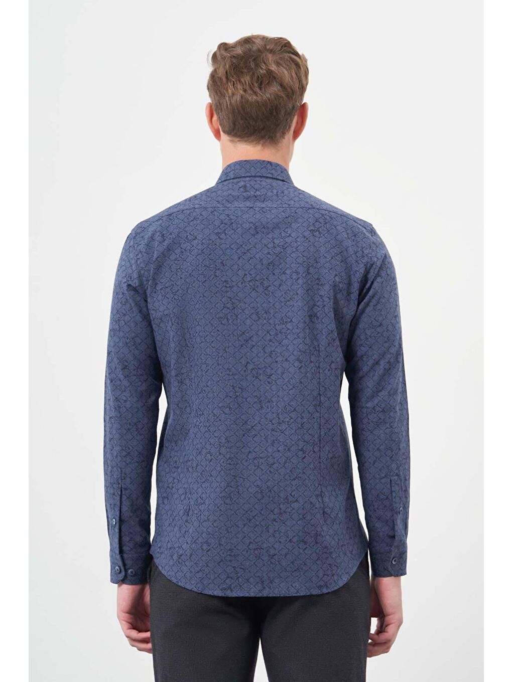 Koyu Lacivert Uzun Kol Yarım İtalyan Yaka Cepsiz Pamuklu Classic Slim Fit Gömlek 1004245222-4