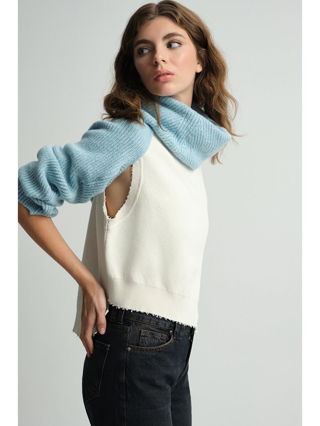 Mavi Triko Boyunluklu Bolero Takım-1