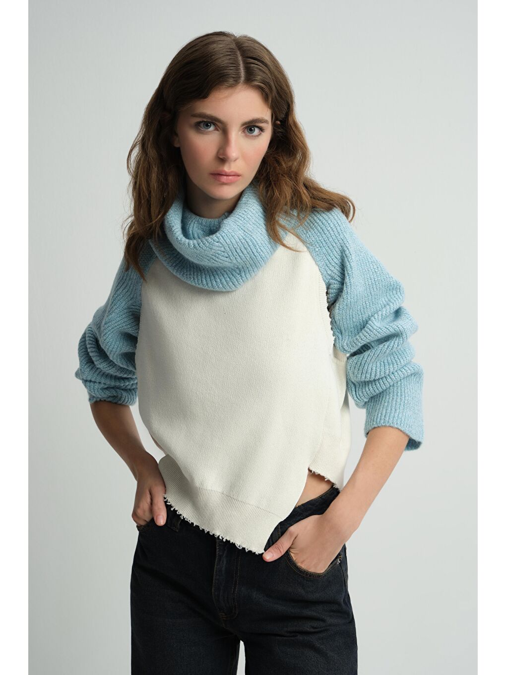 Mavi Triko Boyunluklu Bolero Takım-2