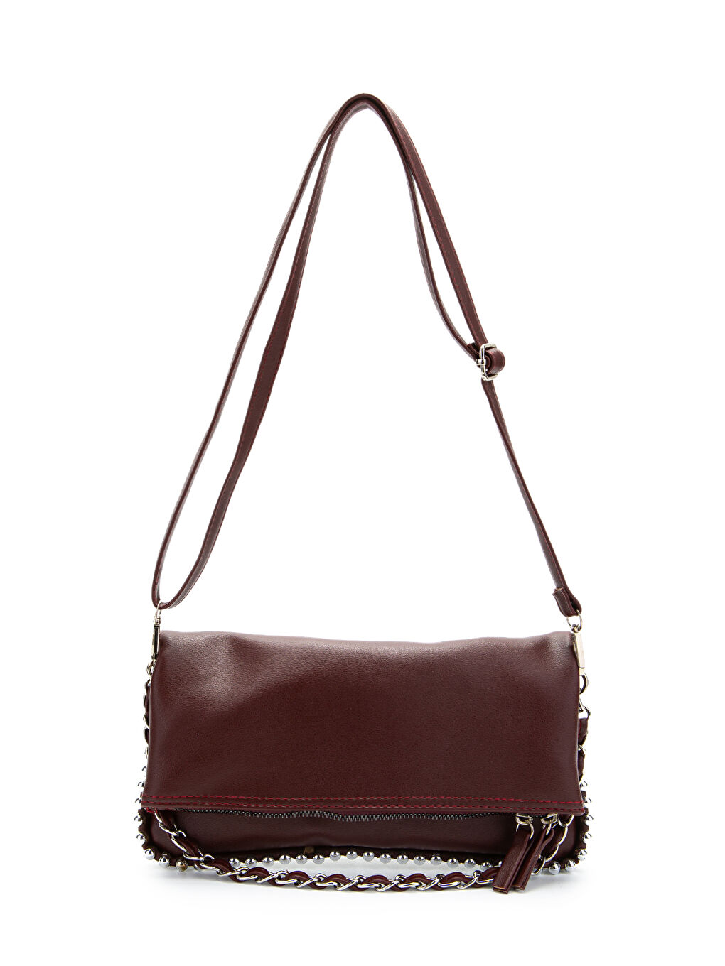 Metal Boncuk Detaylı Çift Askılı Suni Deri Kadın Çapraz Çanta Jackie Bordo-1
