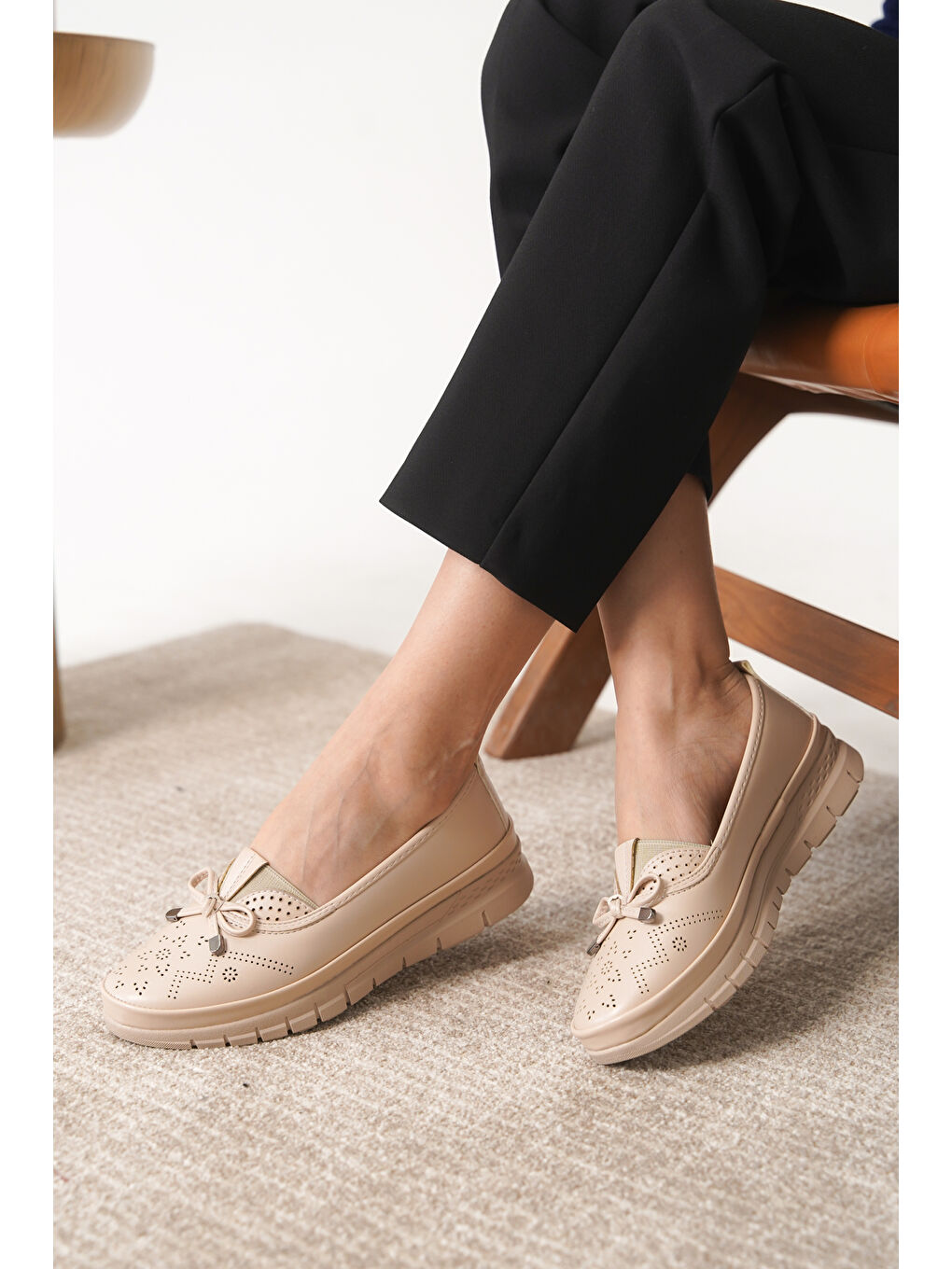 Bej D0109 Günlük Ortopedik Kadın Babet Ayakkabı-1