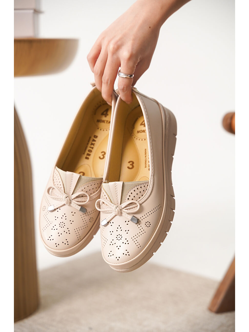 Bej D0109 Günlük Ortopedik Kadın Babet Ayakkabı-2