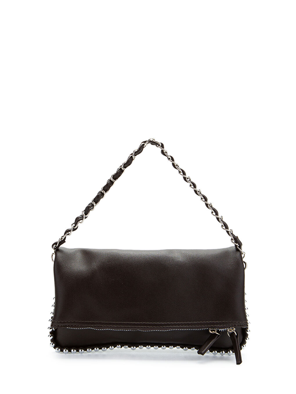 Metal Boncuk Detaylı Çift Askılı Suni Deri Kadın Çapraz Çanta Jackie Kahverengi