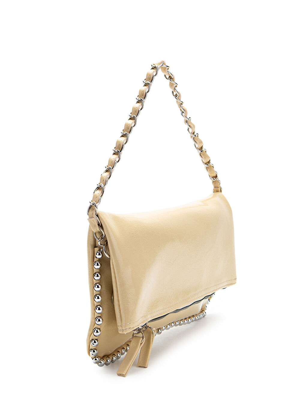 Metal Boncuk Detaylı Çift Askılı Suni Deri Kadın Çapraz Çanta Jackie Tereyağ Sarısı-2