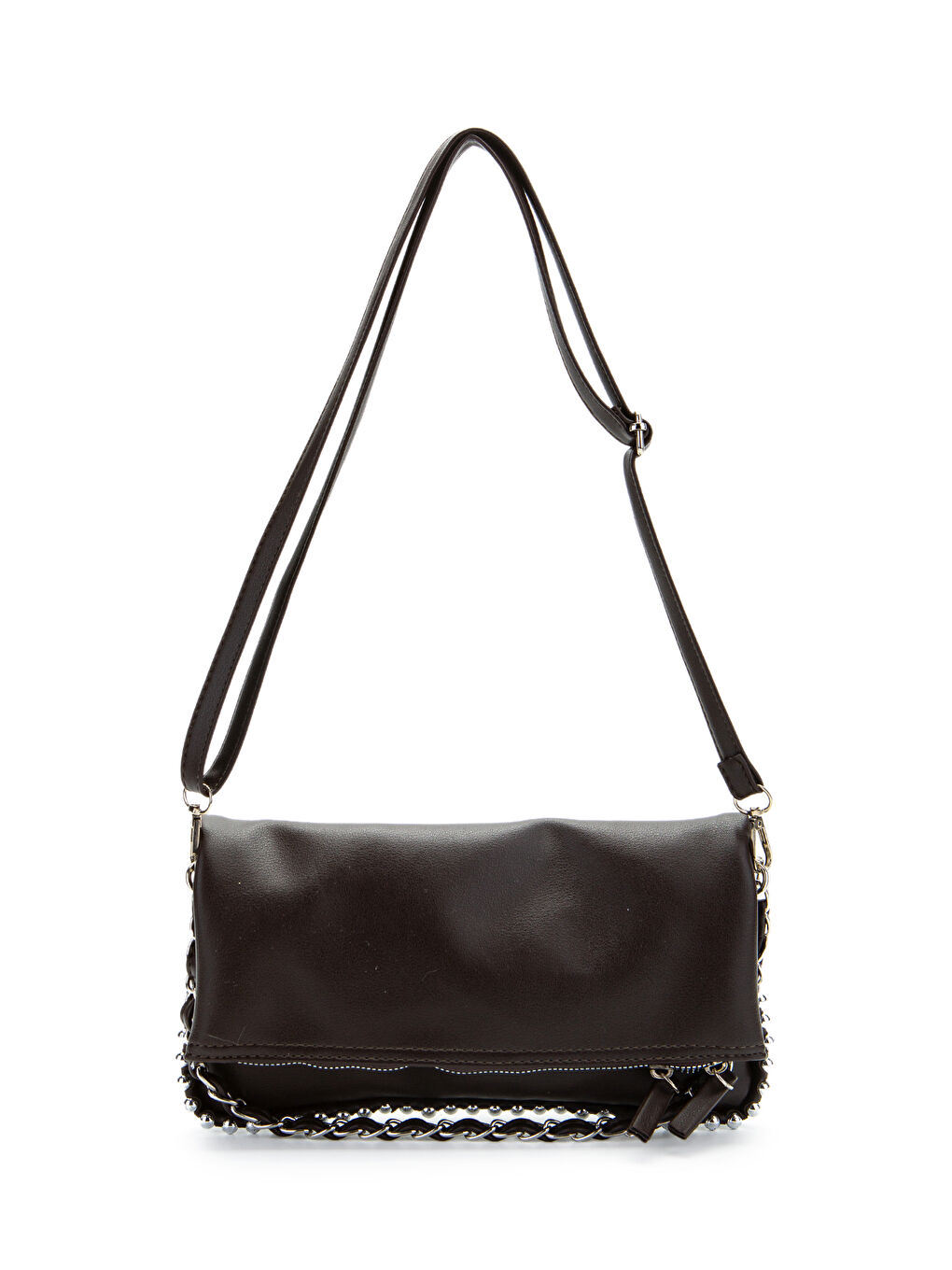 Metal Boncuk Detaylı Çift Askılı Suni Deri Kadın Çapraz Çanta Jackie Kahverengi-1