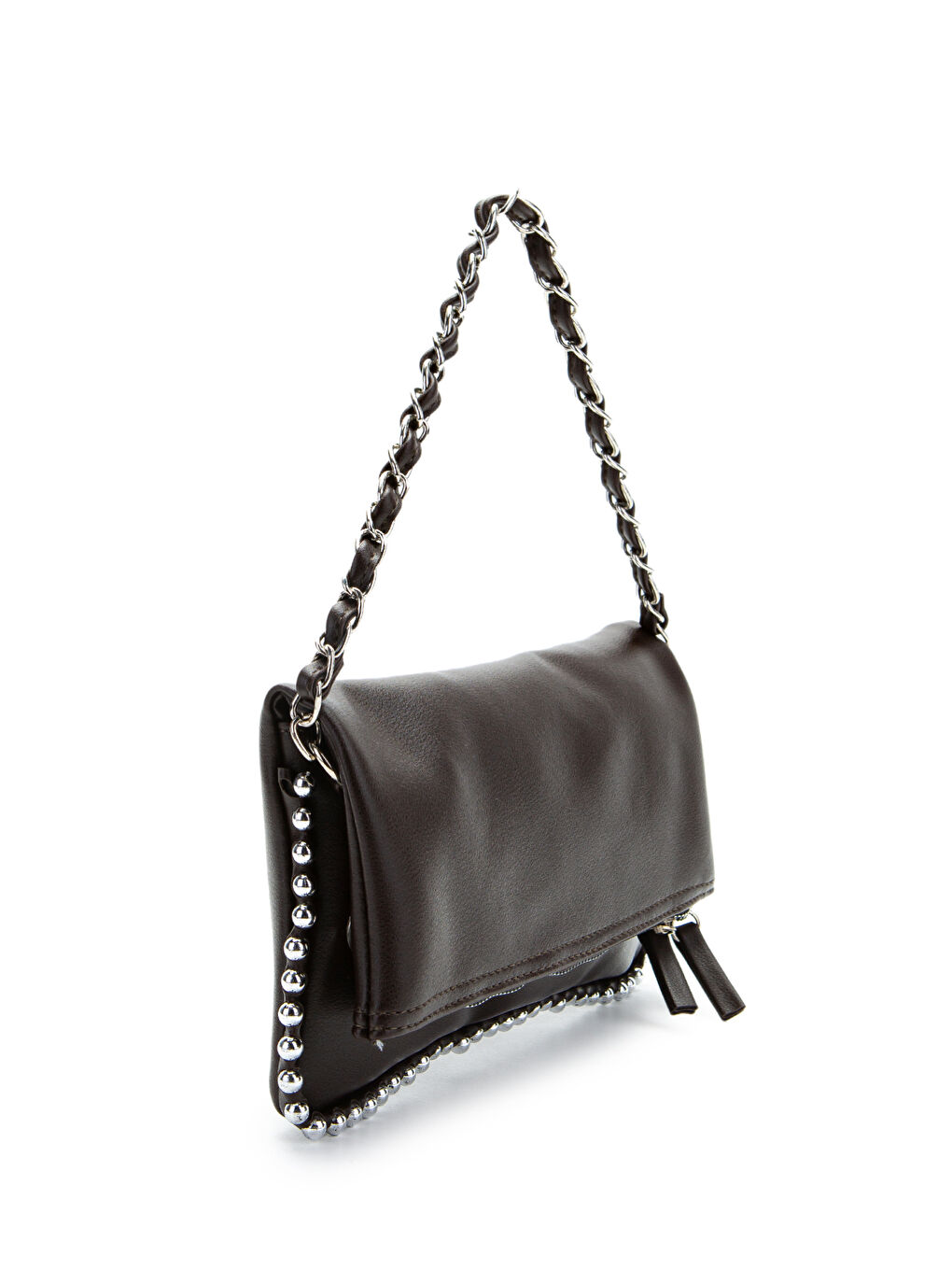 Metal Boncuk Detaylı Çift Askılı Suni Deri Kadın Çapraz Çanta Jackie Kahverengi-2