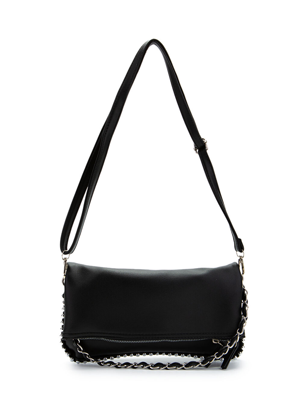 Metal Boncuk Detaylı Çift Askılı Suni Deri Kadın Çapraz Çanta Jackie Siyah-1