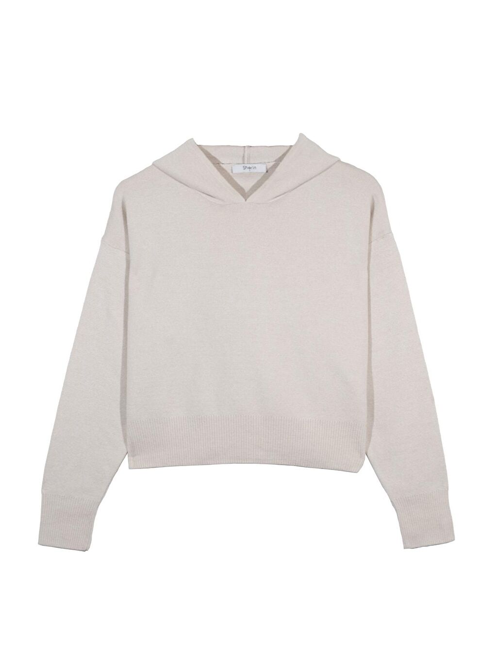 Ekru Kapüşonlu Triko Sweatshirt-5