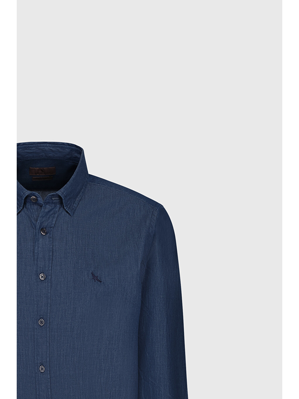 Erkek İndigo %100 Pamuk Slim Fit Dar Kesim Jean Jean Denim Gömlek-6